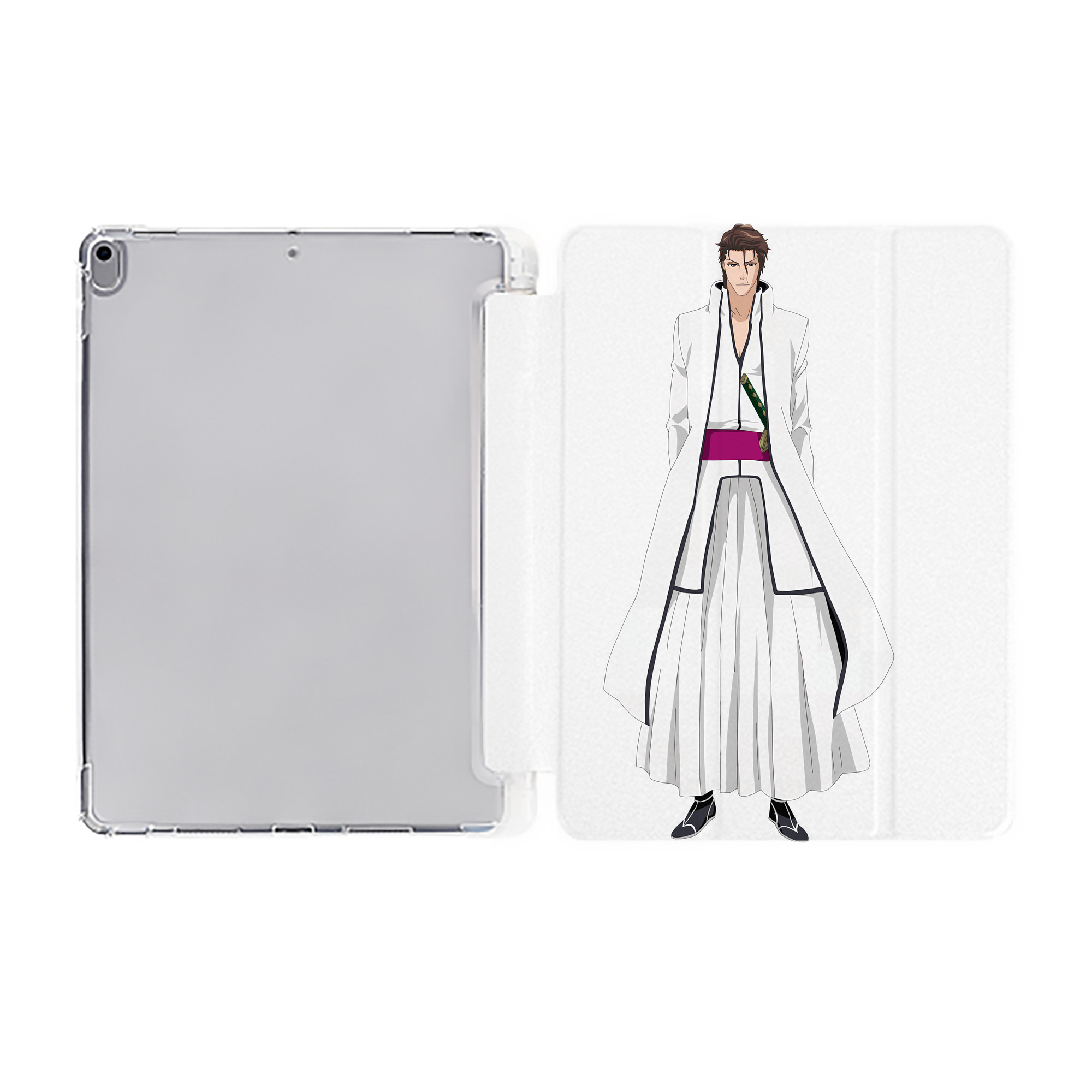 （画像用） ブリーチ 藍染 惣右介（あいぜん そうすけ） BLEACH Aizen Sousuke IPad ケース ペン収納付き 三つ折りスタンド PUレザー×シリコン 対応機種9.5/10.5/10.9インチ